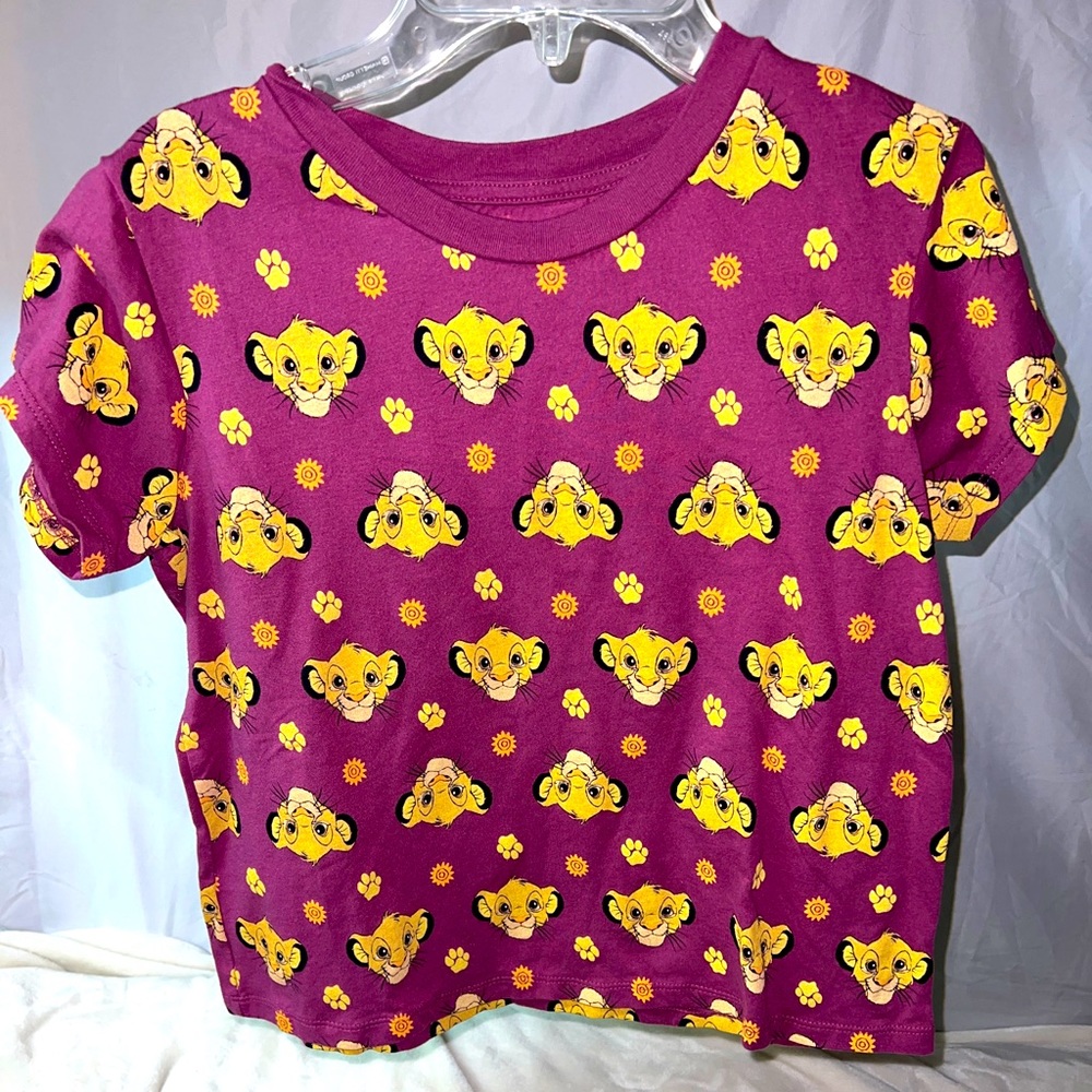 Disney The Lion King Simba All Over Juniors Women's Purple T-Shirt Size Small